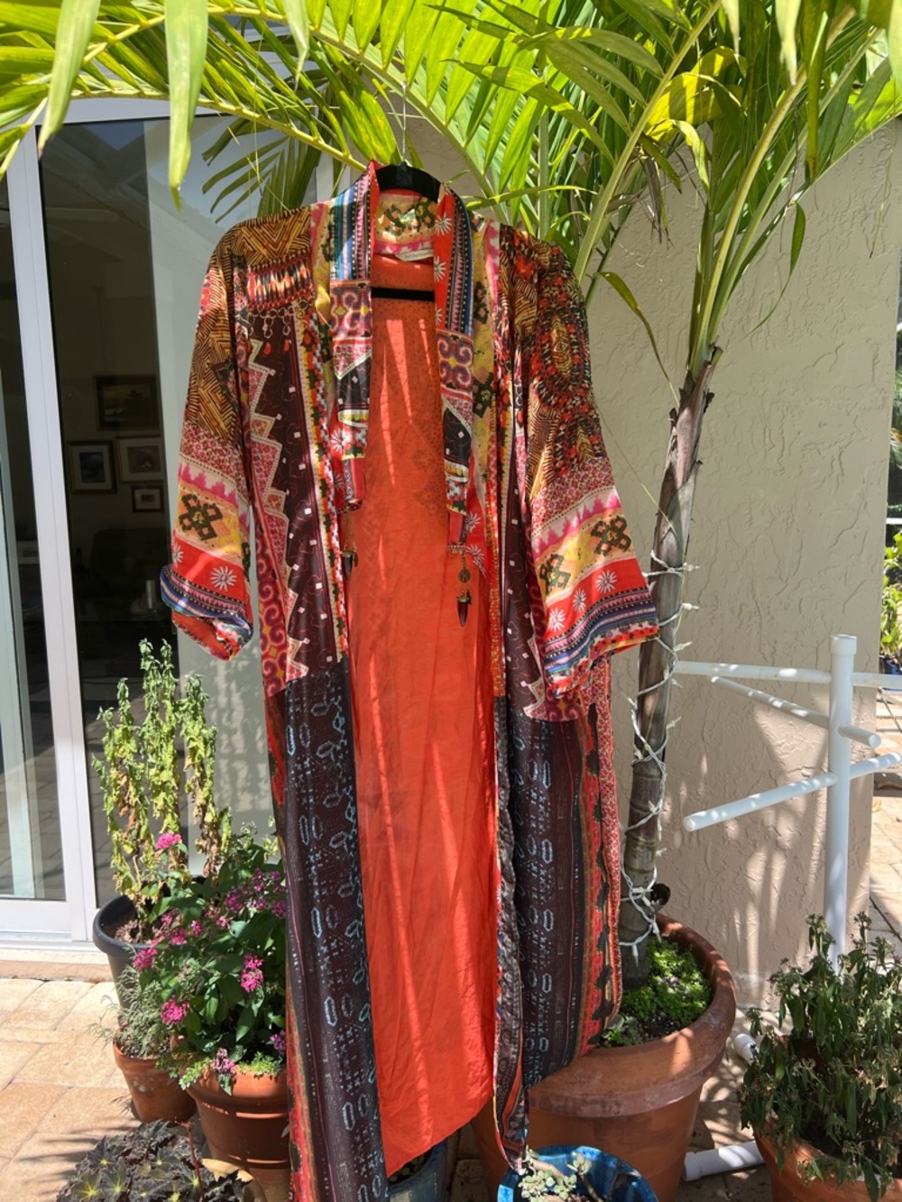 Soft Surroundings Orange & Multicolor Printed Kimono